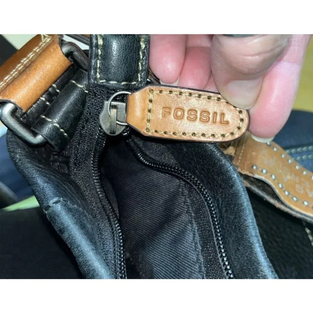 FOSSIL Texas A&M Over Shoulder Dark Brown Leather HandBag Purse Gig’em Whoop! - Picture 4 of 15